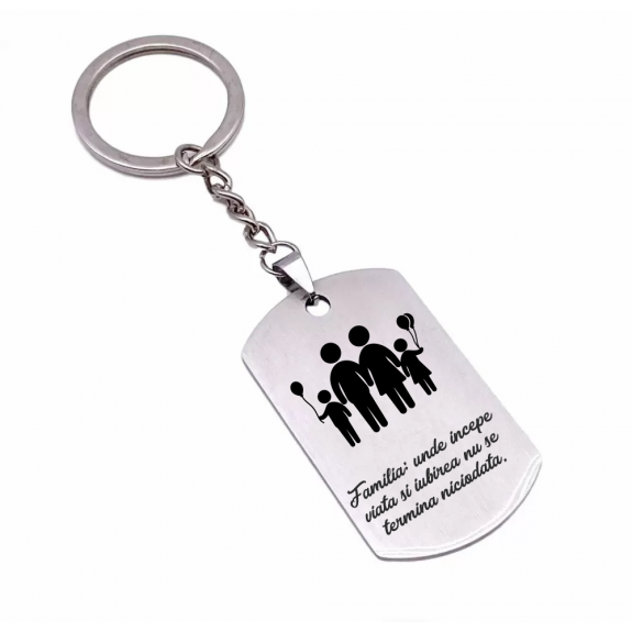 Breloc personalizat pentru familie din inox - "Familia: unde incepe viata si iubirea nu se termina niciodata." Breloc personalizat pentru familie din inox - "Familia: unde incepe viata si iubirea nu se termina niciodata."